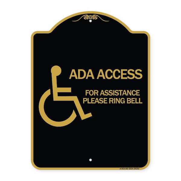 Signmission ADA Access for Assistance Ring Bell W/ New Isa, Black & Gold Aluminum Sign, 18" H, BG-1824-24352 A-DES-BG-1824-24352 - main